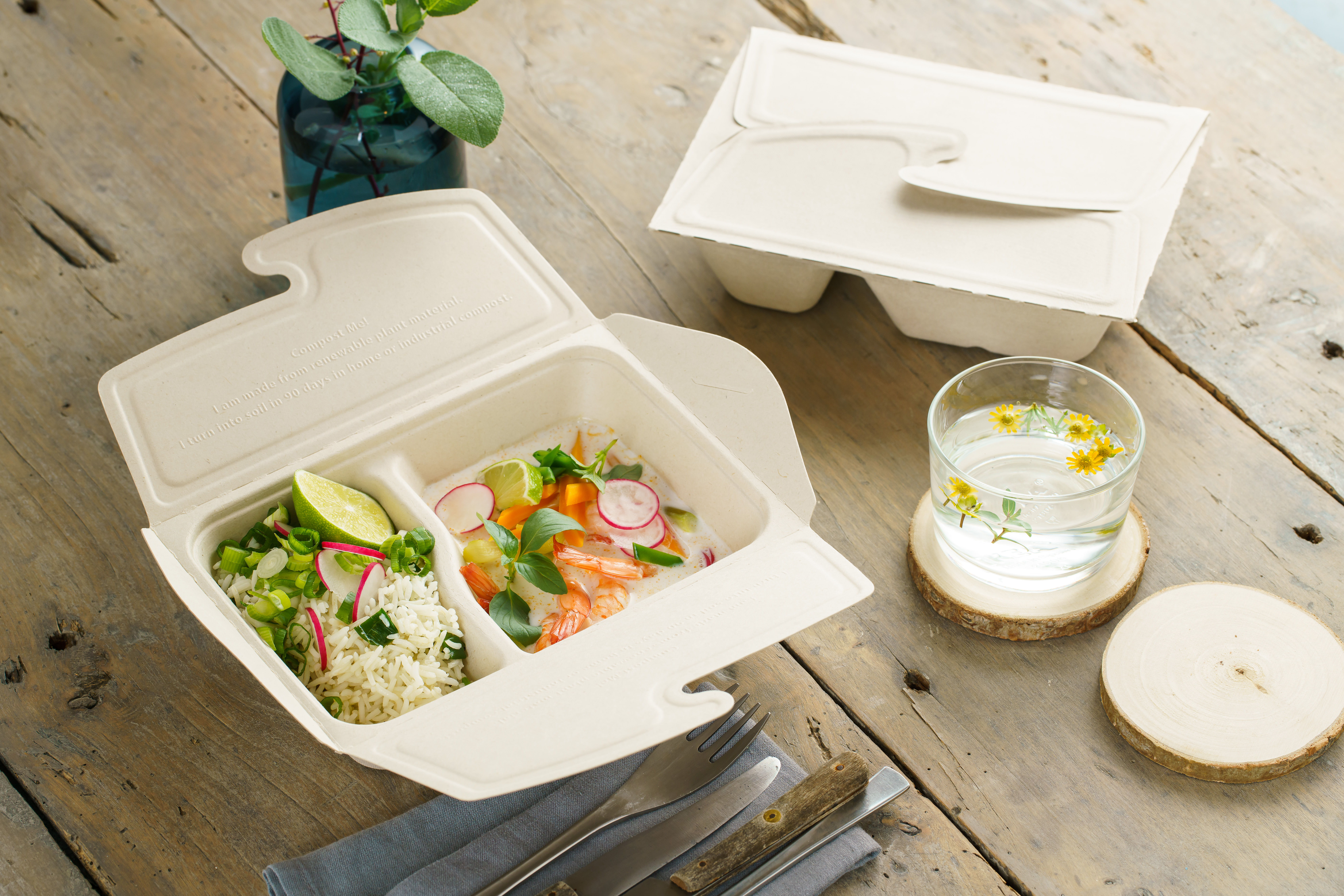Box rectangulaires 2 compartiments Meal box fibre de canne